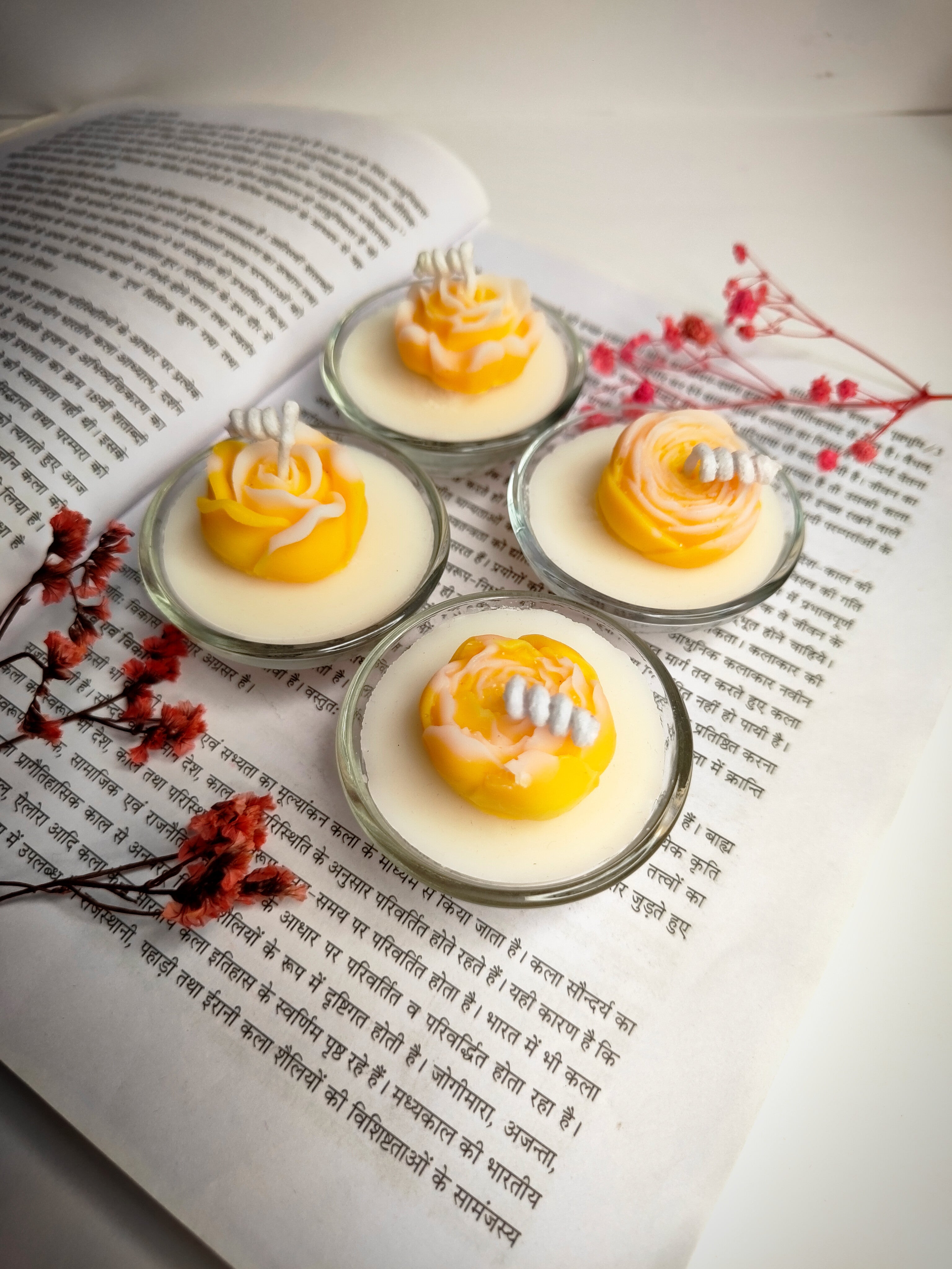 Glass Bowl Rose Candle – Handcrafted Floral Elegance in a Bowl (Pack of 3,6,9)