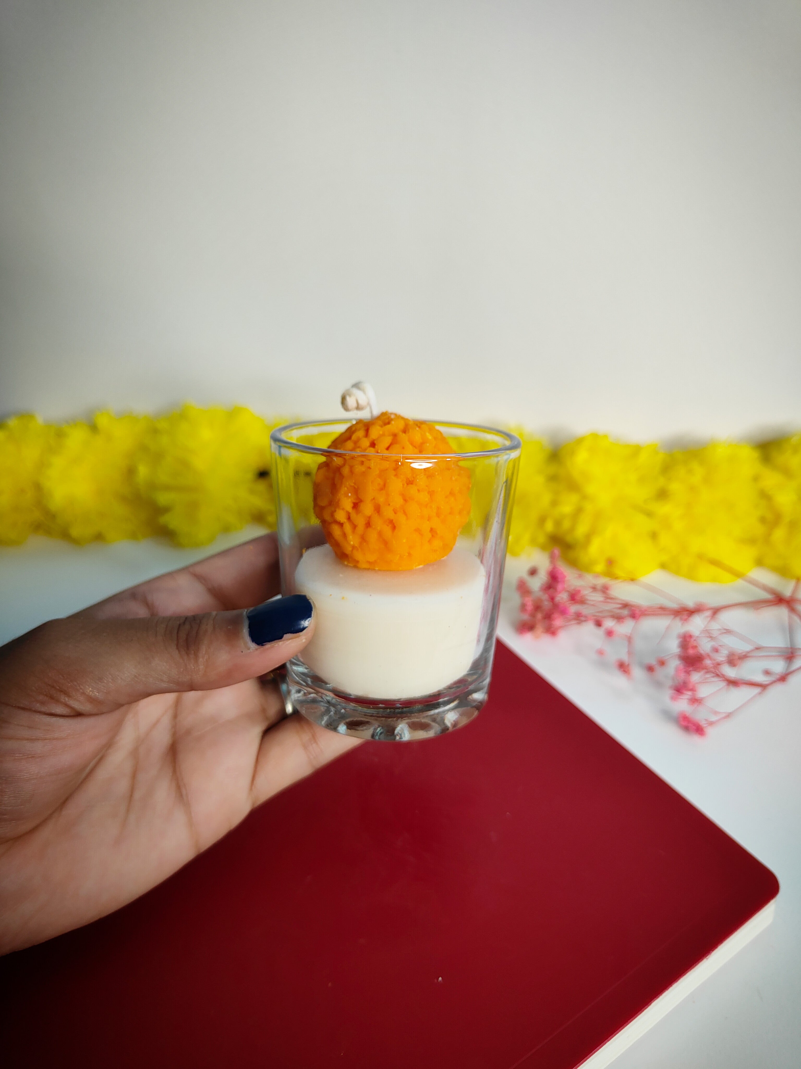 Shot Glass Laddu Candle – Handcrafted Festive Sweet-Inspired Candle