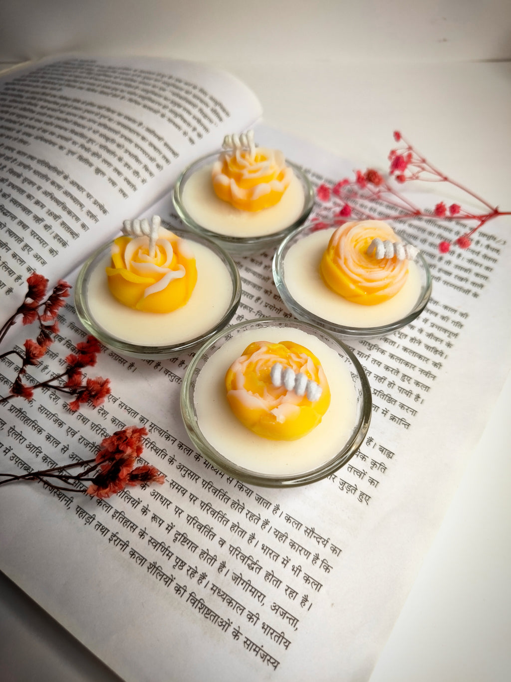 Glass Bowl Rose Candle – Handcrafted Floral Elegance in a Bowl (Pack of 3,6,9)