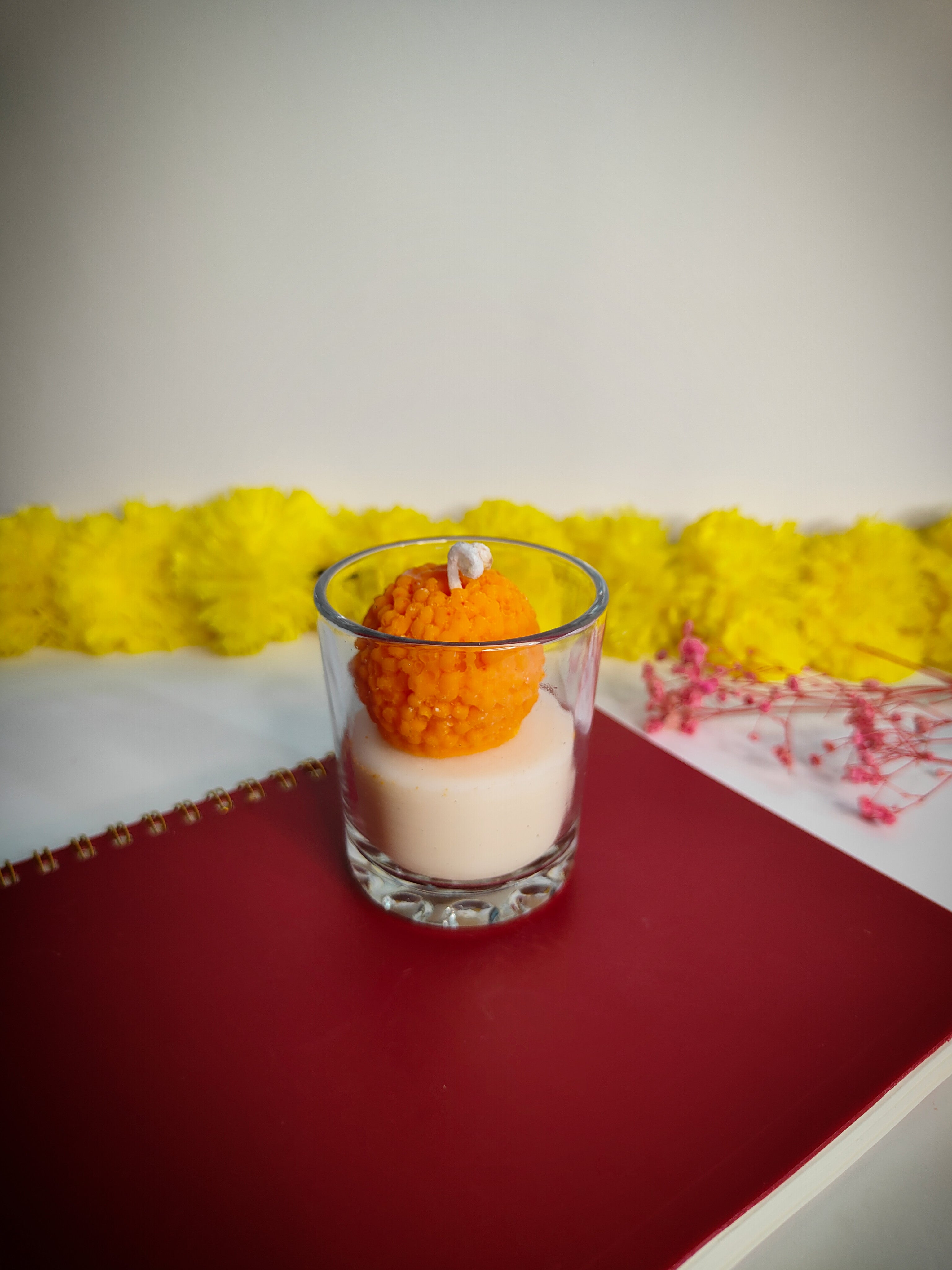 Shot Glass Laddu Candle – Handcrafted Festive Sweet-Inspired Candle