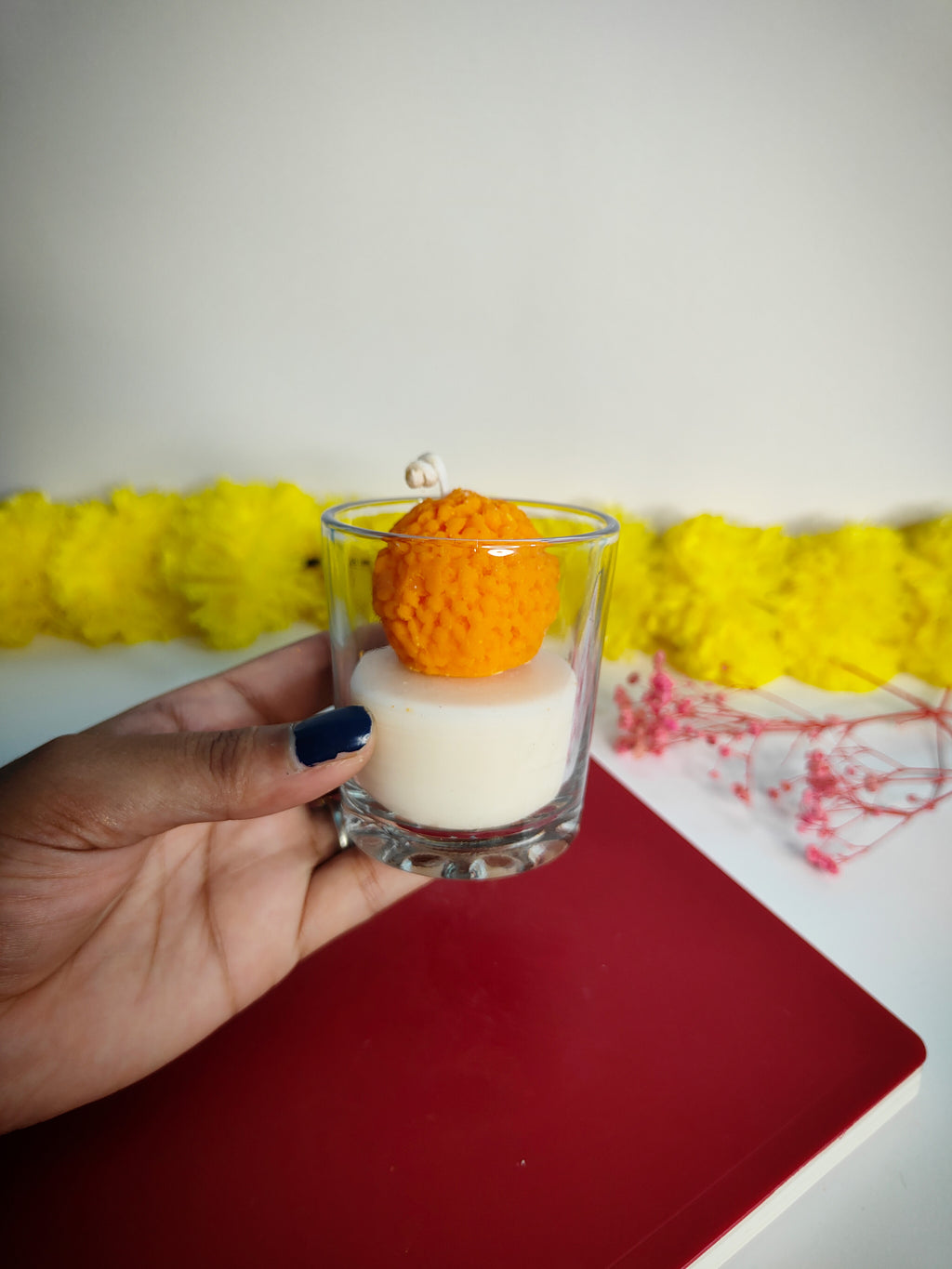 Shot Glass Laddu Candle – Handcrafted Festive Sweet-Inspired Candle